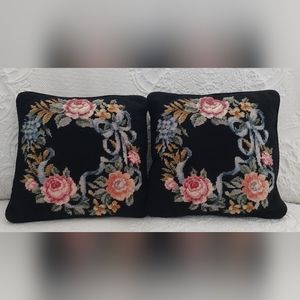 Needlepoint pillows flowers bow ribbon